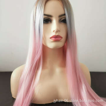 32 Inches Natural Fashion Silky Straight Long Hair Wig Lovely Women Pink Synthetic Wigs